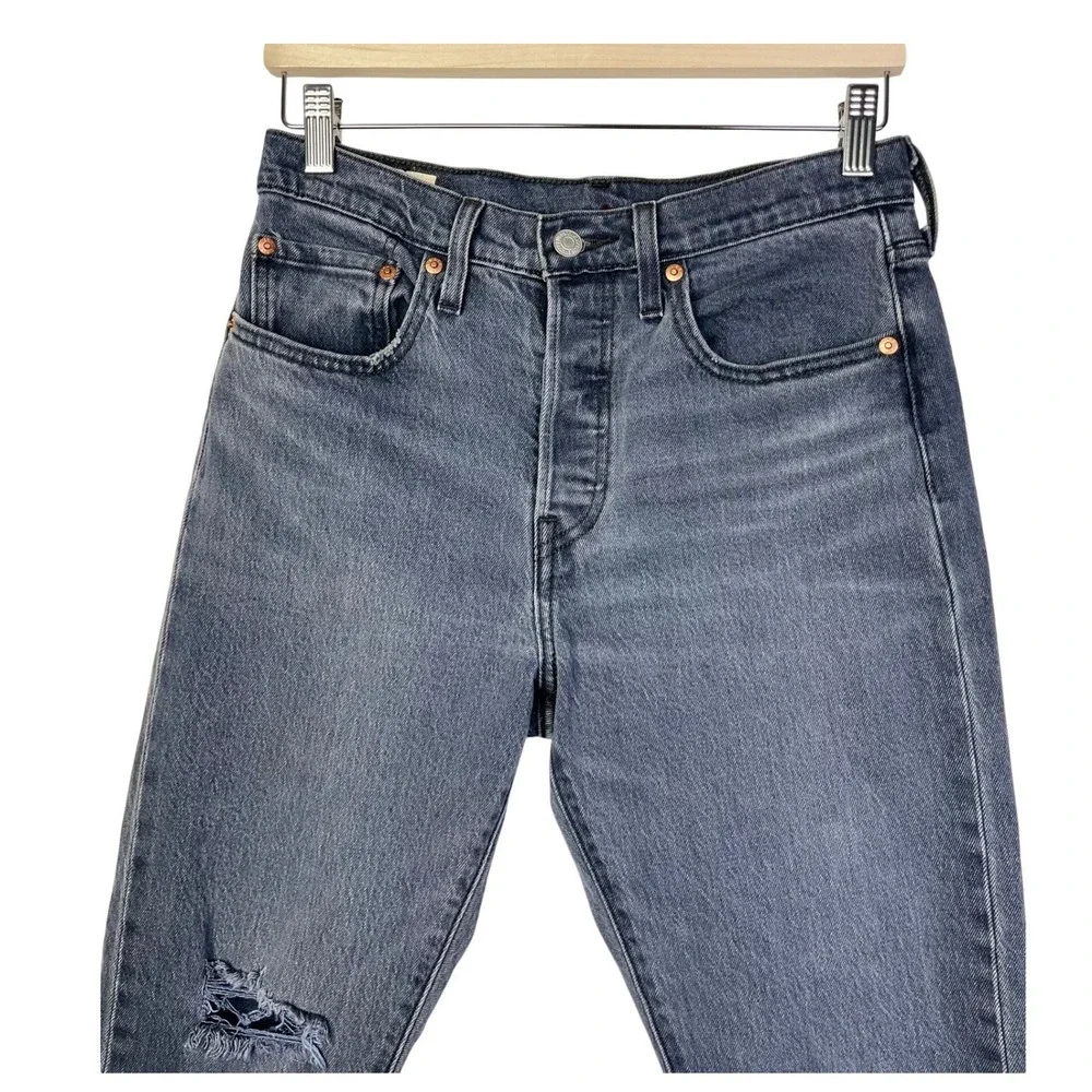 Levi's‎ Premium 501s Skinny Jeans Black Distressed Faded Look Denim Womens 27